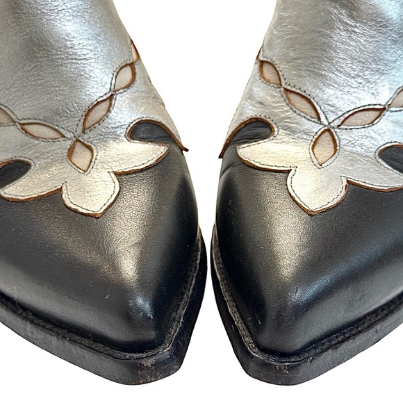 Buttero Women’s 9.5 Texan Ankle Boots Western Panels Distressed Black White - Picture 11 of 13